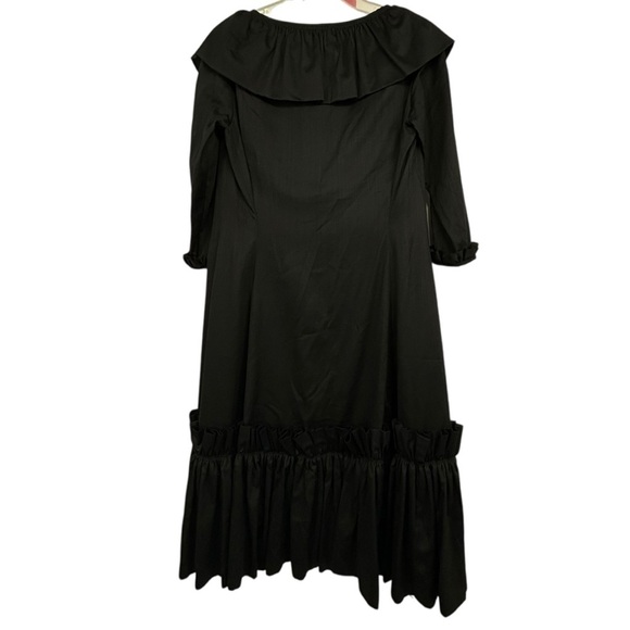 1950s Vintage Black Ruffle Midi Dress Handmade by Saks Fifth Avenue Seamstress - Picture 8 of 10